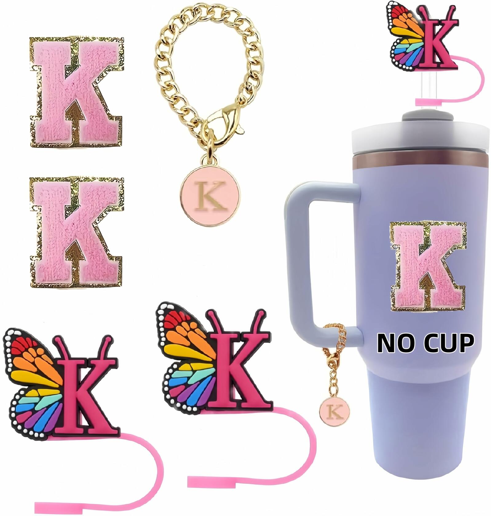 Stanley Cup Accessories Straw Cover Set IN CHENTHY 2pcs + Letter Charm Chains K
