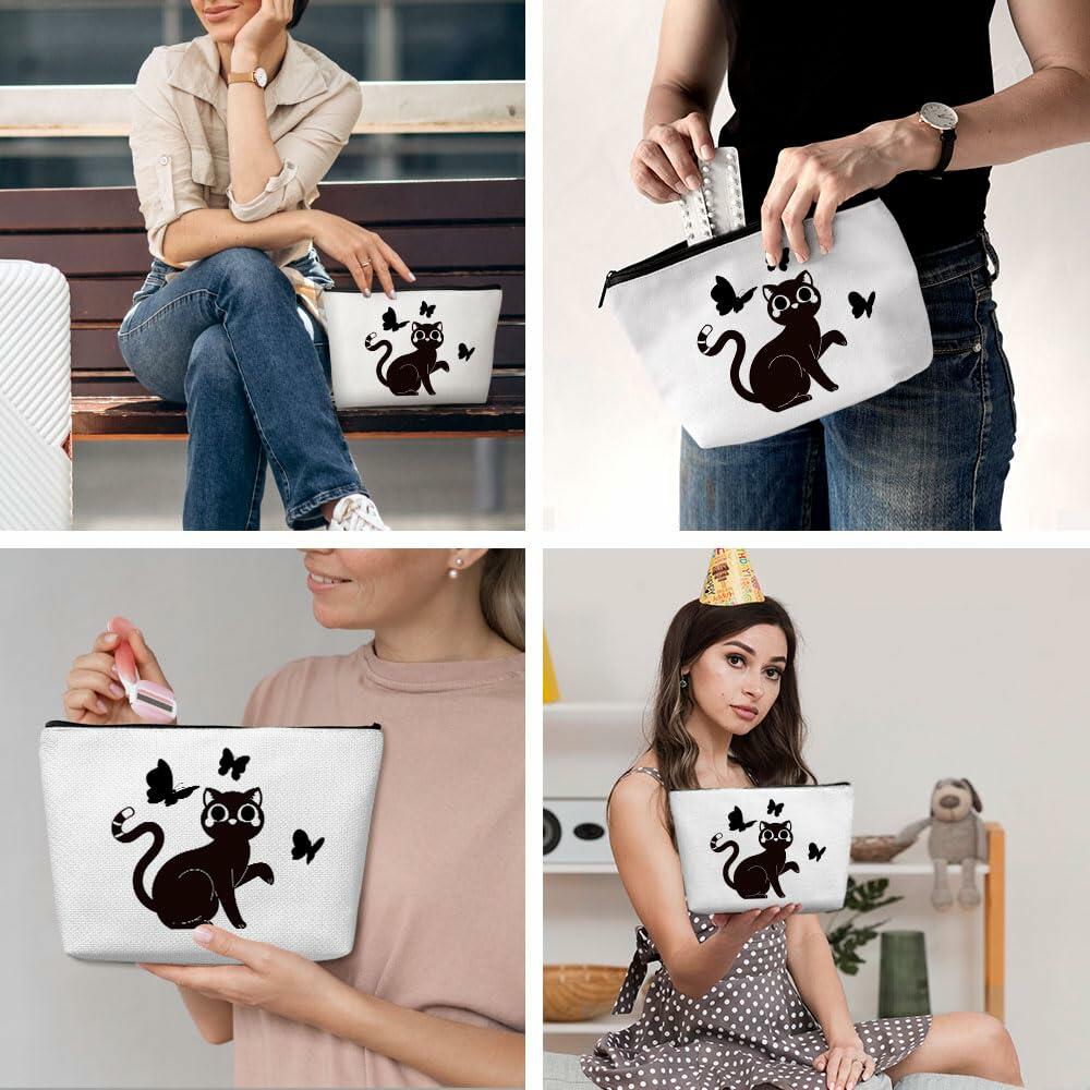 Henhesaha Cute Cat Mom Makeup Bag Travel Toiletry Bag for Women