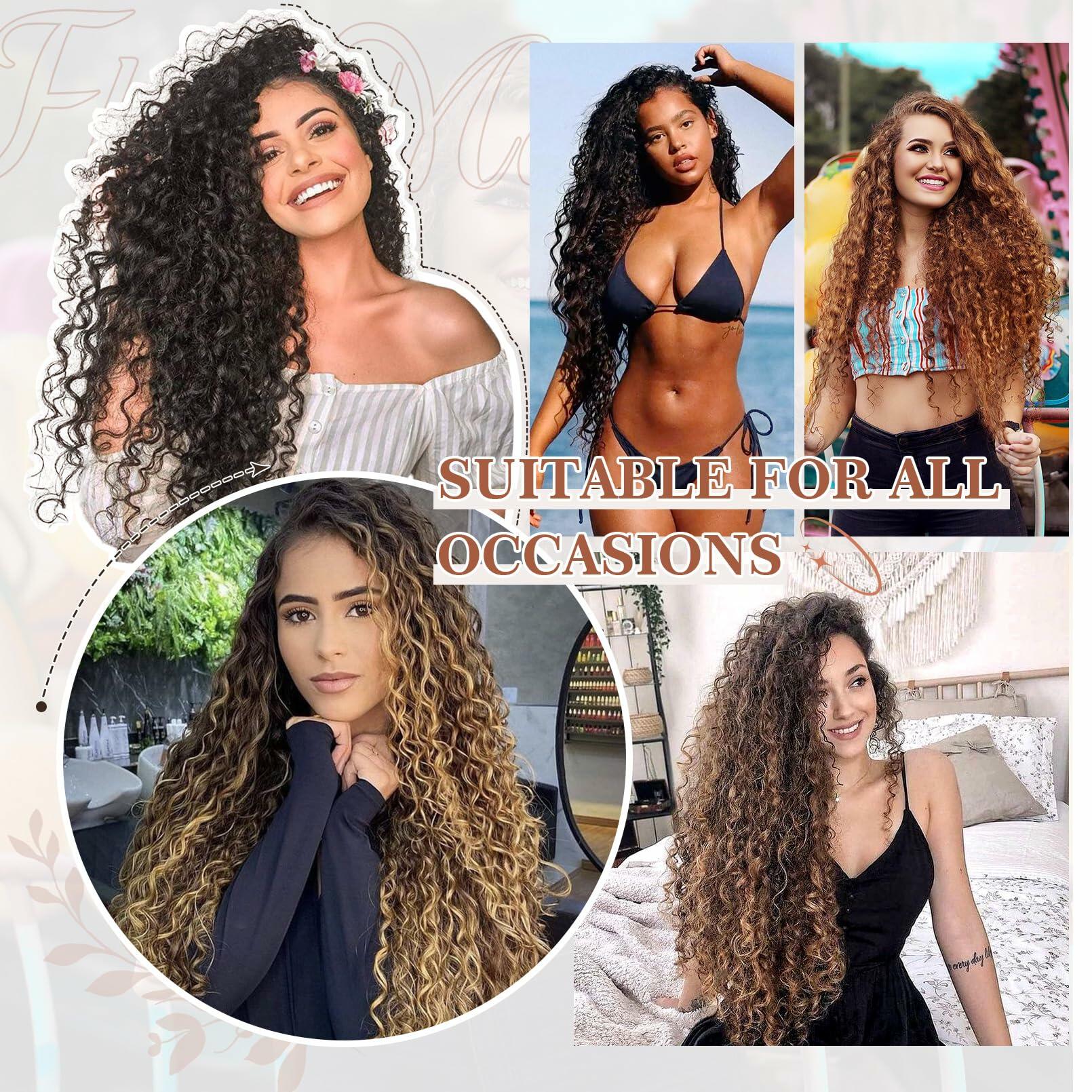 [Like New] FLUFYMOOZ 4PC 100% Protein Silk Hair Extensions 20in Curly Dark Chocolate Brown
