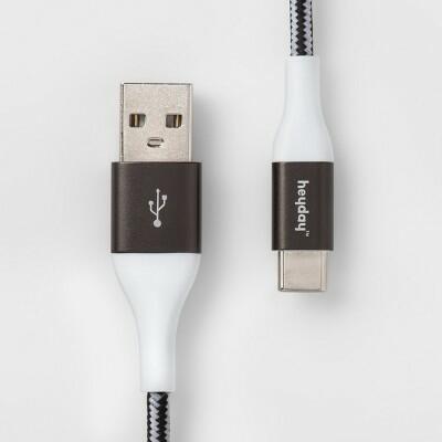 Heyday USB-C to USB-A Braided Cable 4ft Black/White/Gunmetal