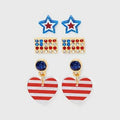 Americana Star Flag Heart Stud Hoop Earring Set 3pc Red White Blue