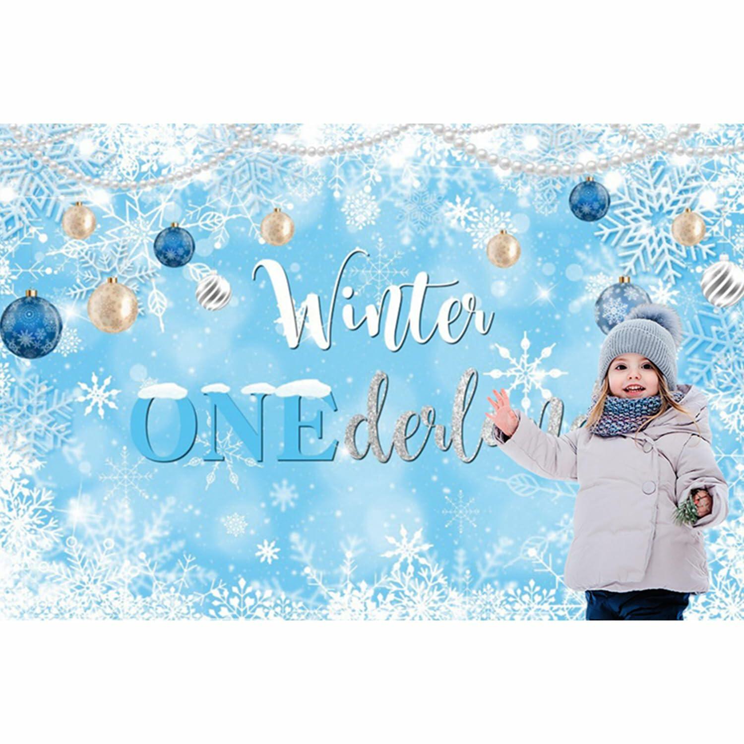 Winter Onederland Birthday Banner Snowflake Blue 70.9x43.3 Inch