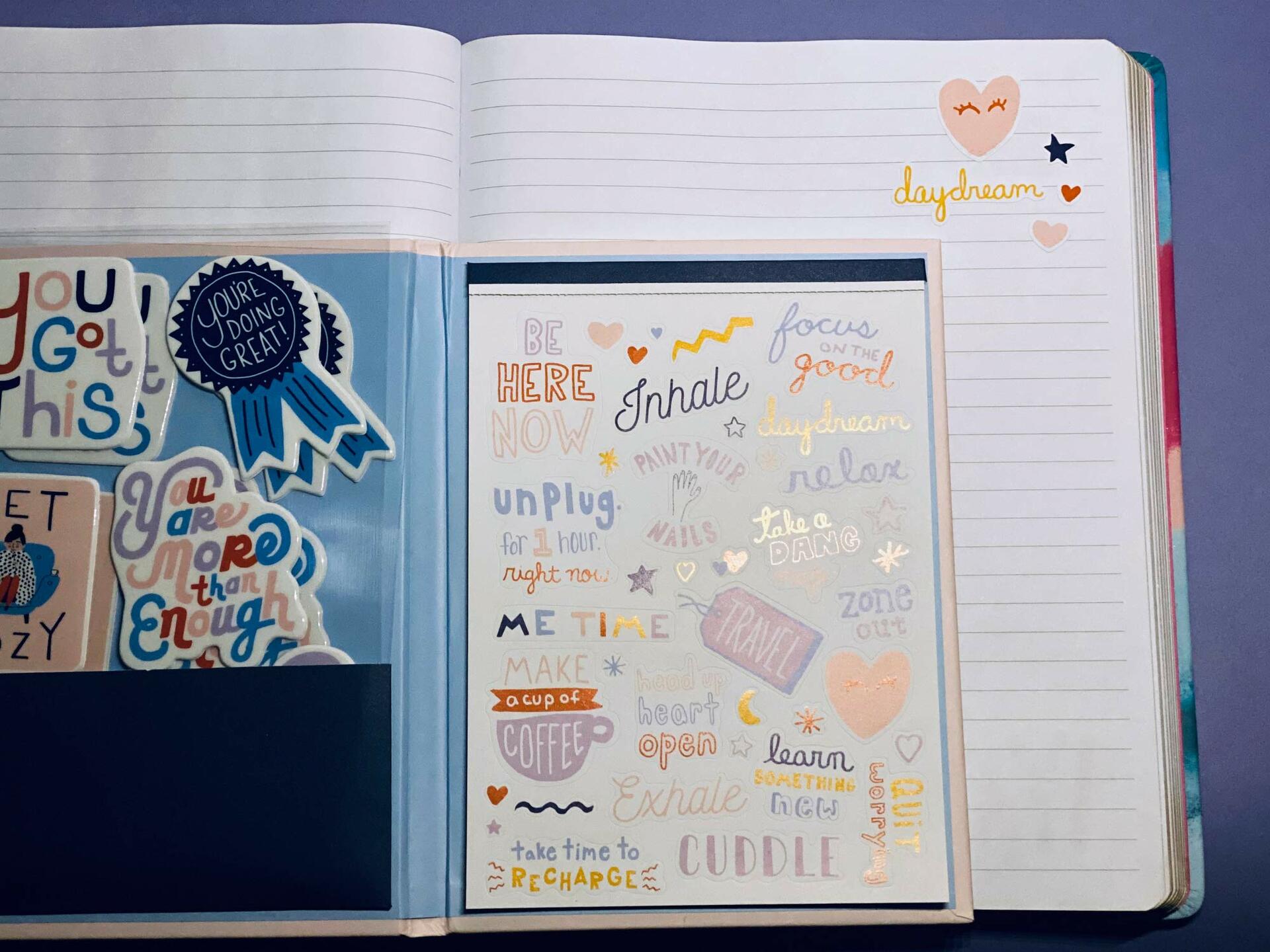 [Like New] WORLD TRAVELER Self Care Sticker Book Folio Hardcover 5x7 Art Stickers
