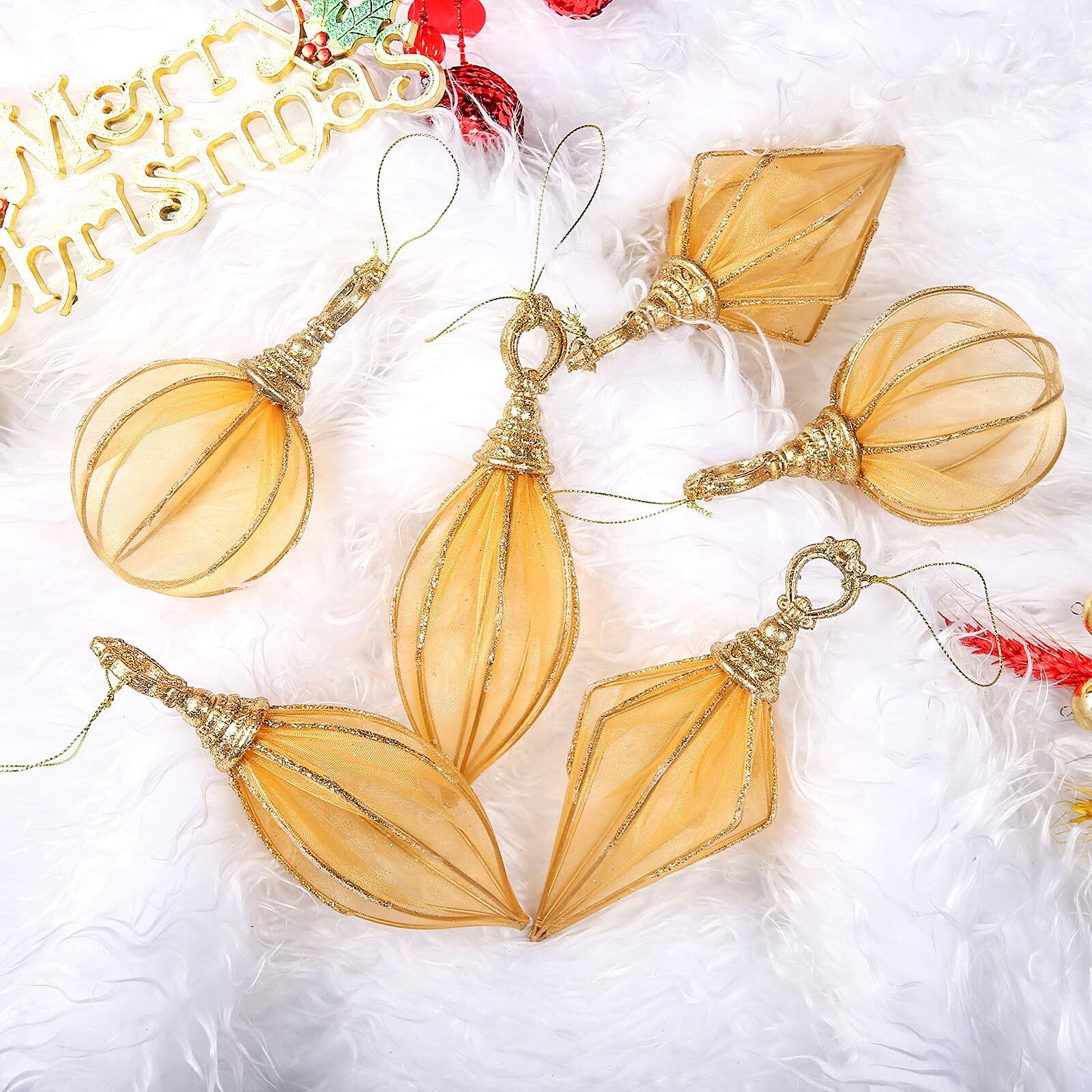 Gold Rugby Christmas Ornaments 6pc Set Round Balls Diamond Pendants