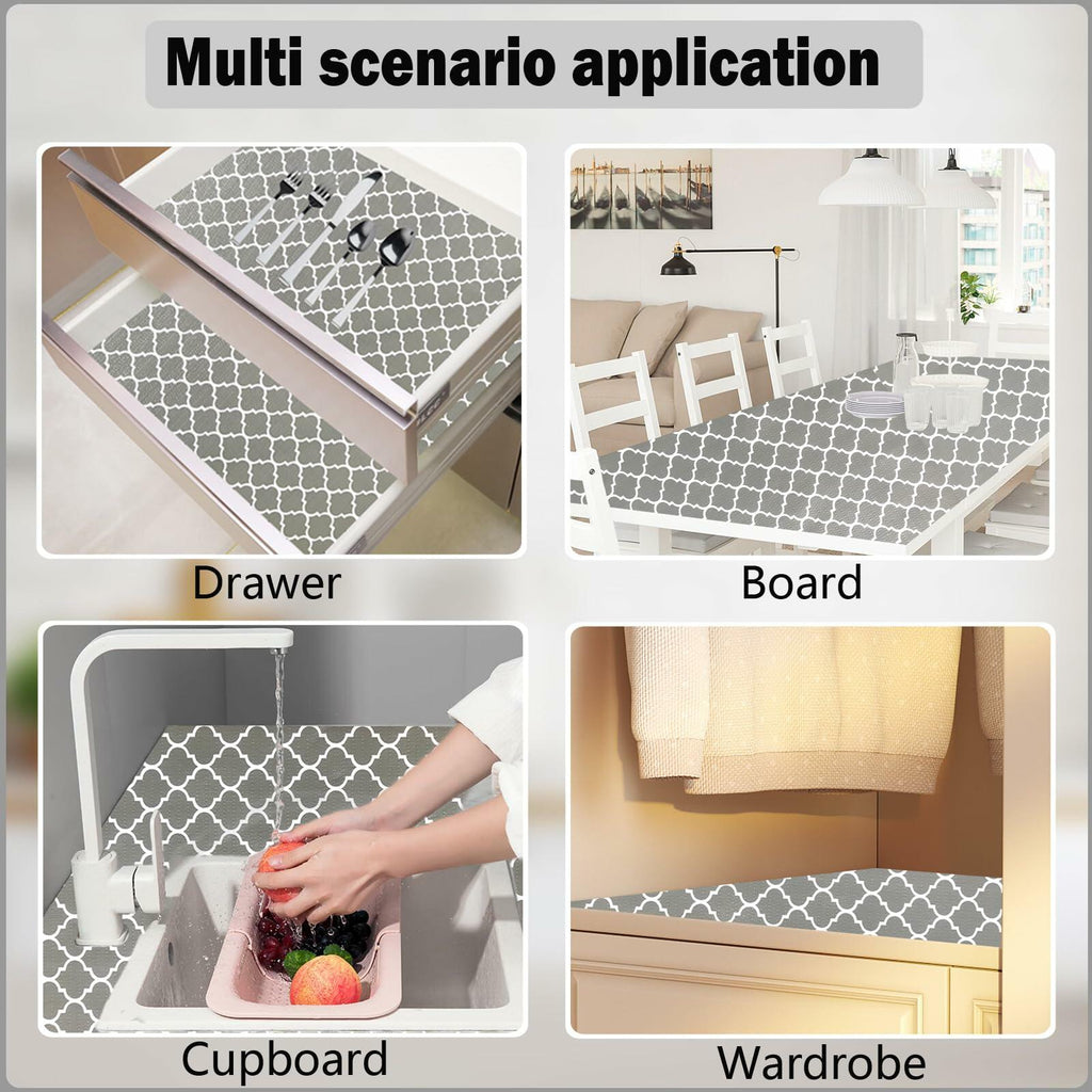 NCANBUS Non-Slip Kitchen Drawer Shelf Liner Grey 18in x 10ft Waterproof Washable