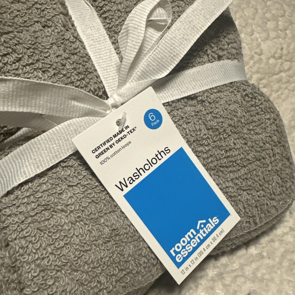 Room Essentials Washcloths Light Gray Pack 12x12 Inches 12 Count