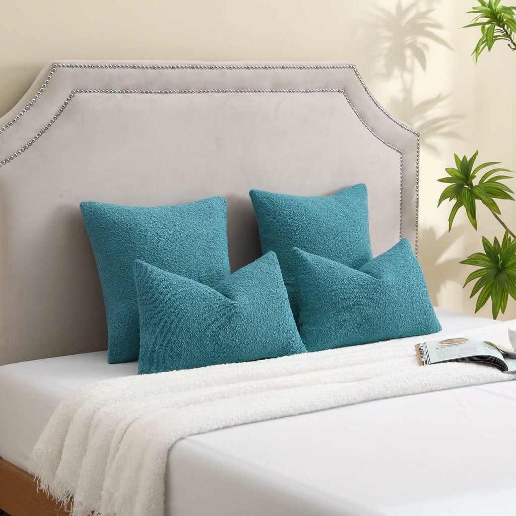 FUTEI Teal Blue Throw Pillow Covers 16x16 Inch Pack of 2 Cozy Boucle