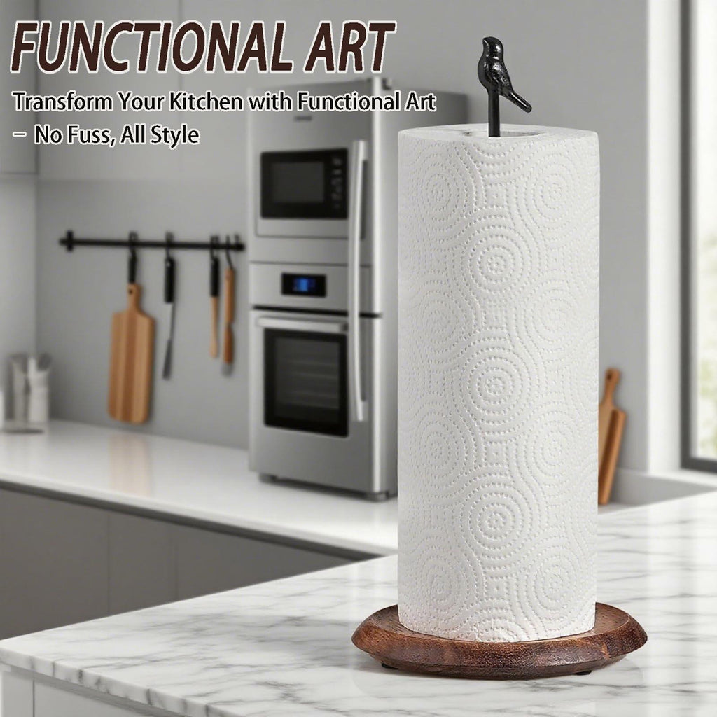 WLDDFF Black Stainless Steel Paper Towel Holder Countertop Weighted Stand