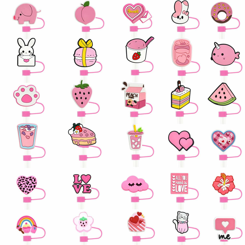 Ibuclein 30PCS Pink Girl Cover Cap for Stanley 40oz Cup Straw Toppers PVC