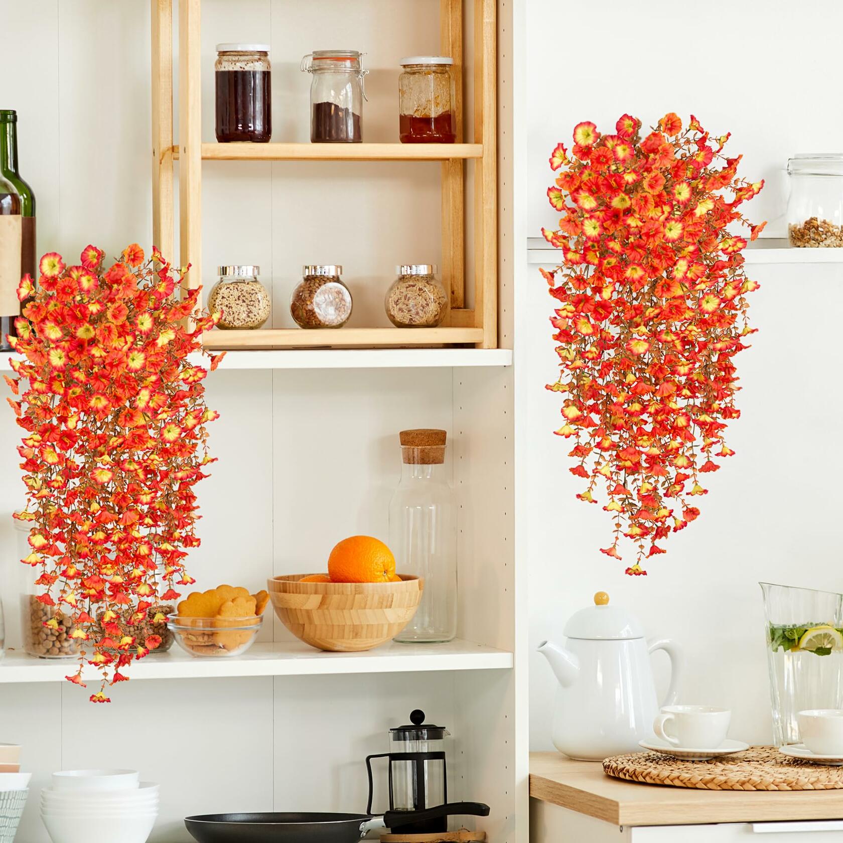Hrobek Artificial Fall Hanging Flowers 2pcs Orange Sunset Silk Vine Decor