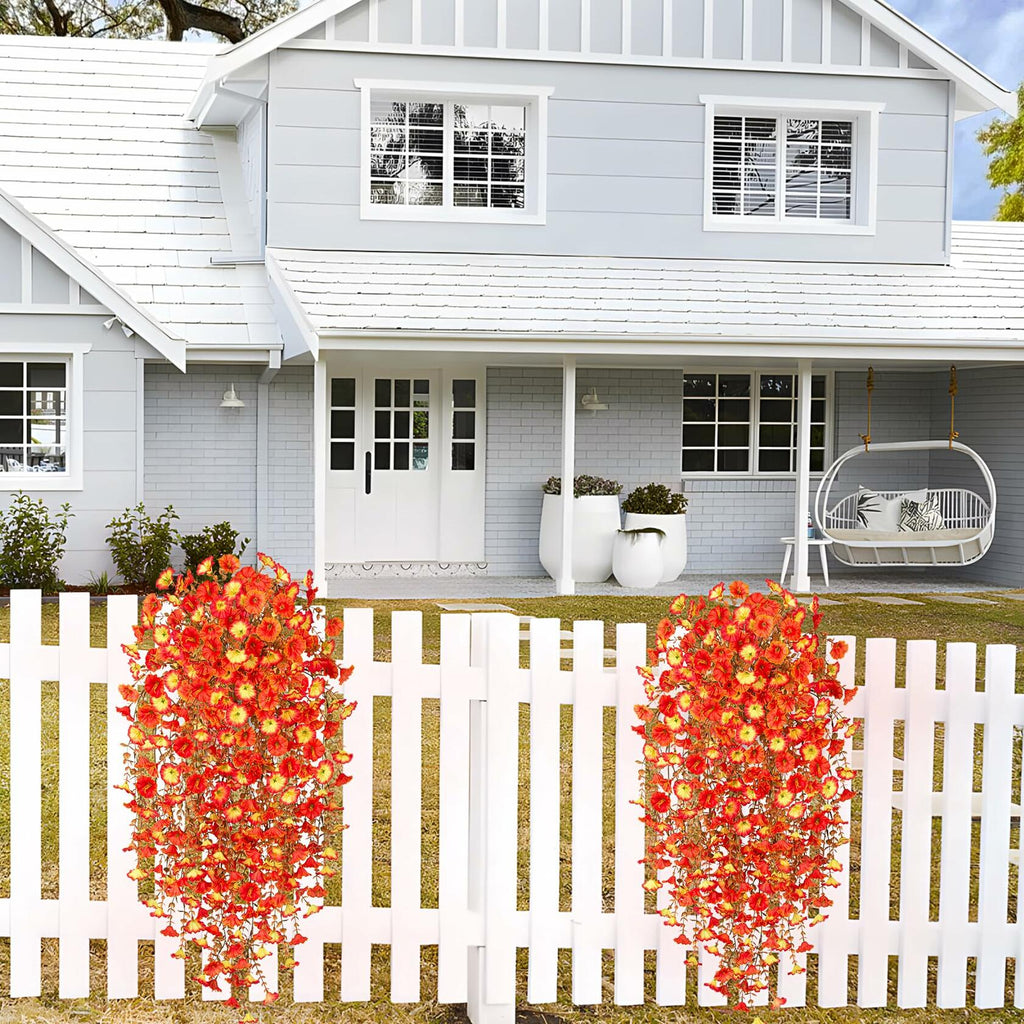 Hrobek Artificial Fall Hanging Flowers 2pcs Orange Sunset Silk Vine Decor