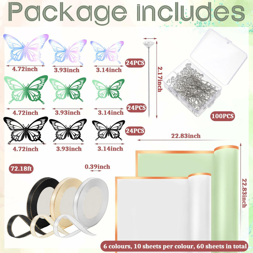 Qilery 334 Pc Flower Wrapping Paper Waterproof Floral Butterfly White Green