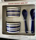 [Like New] White Ceramic Dessert Bowl Set Blue White Striped Chip Pattern
