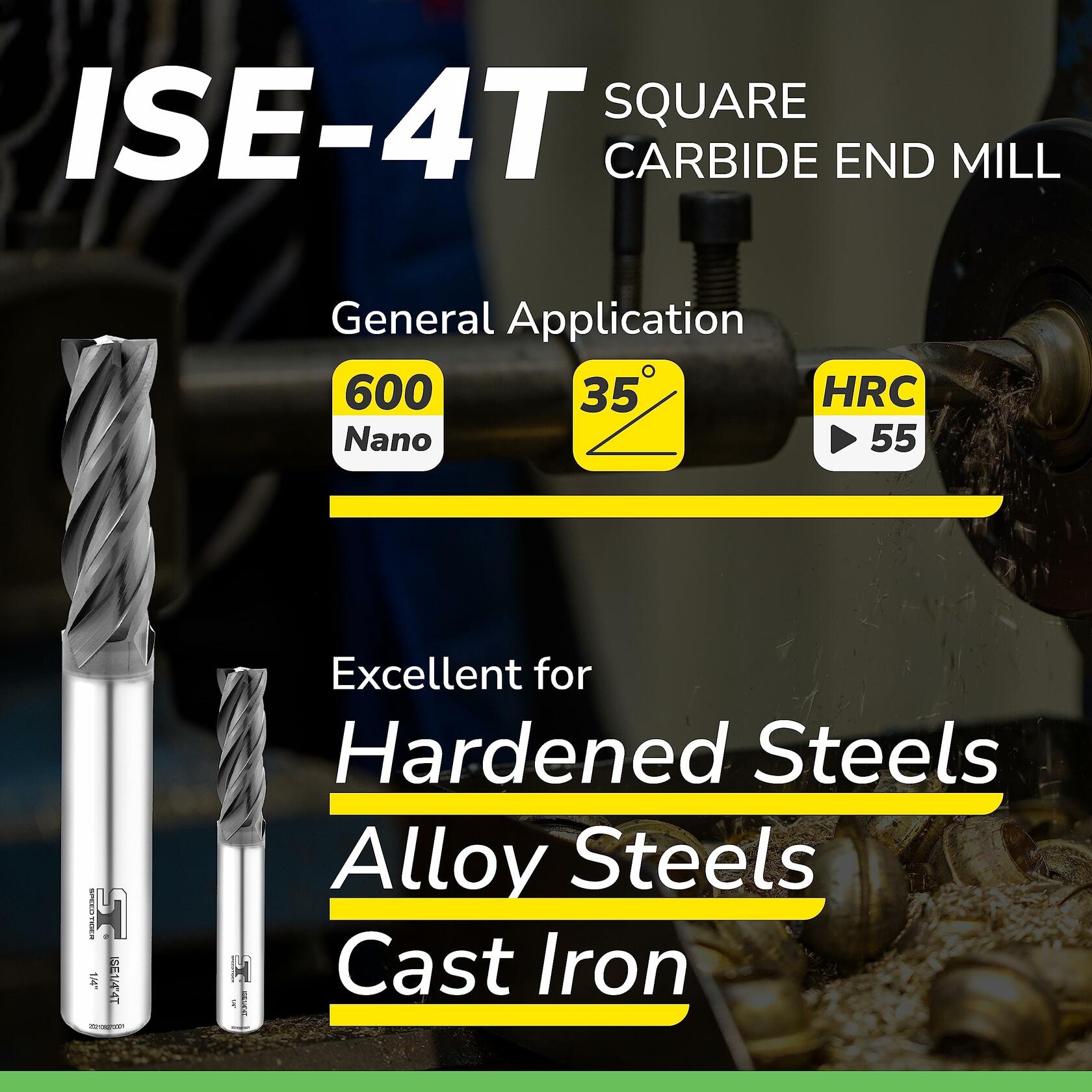 SPEED TIGER ISE Carbide End Mill 1/8" 4 Flute Square Nose AlTiBN Coated 5-Pack