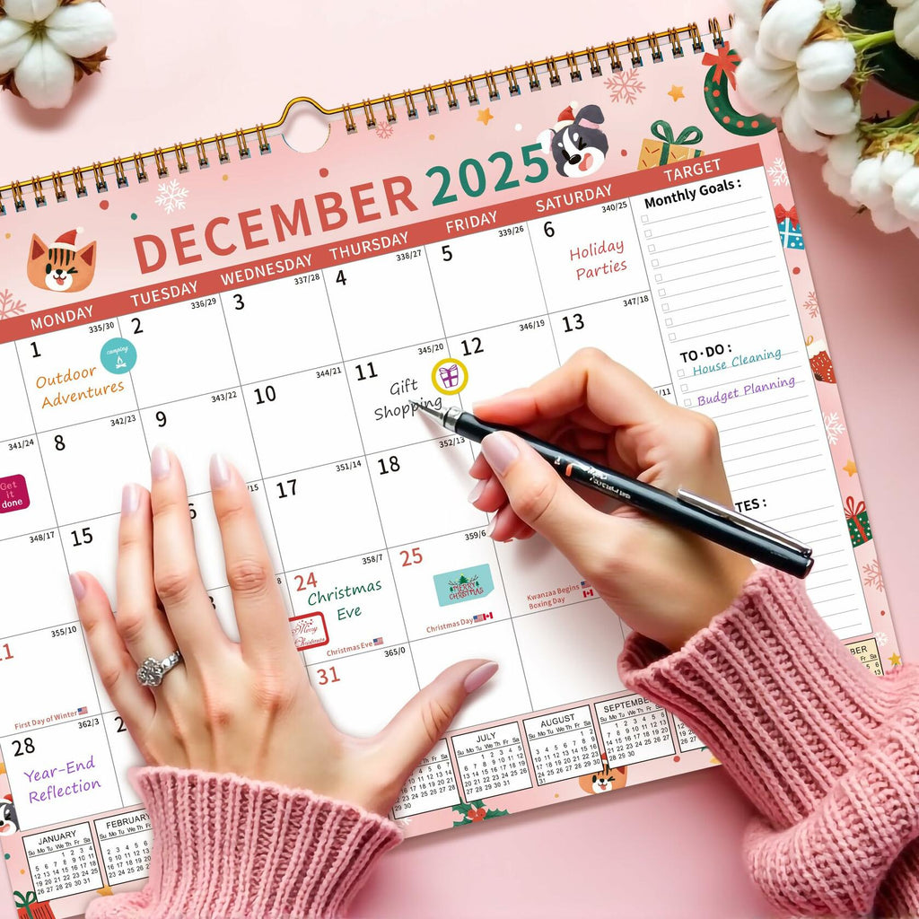 EYROZILL 2025 Wall Calendar Planner Hanging Spiral Bound Magnetic Pet 15x12