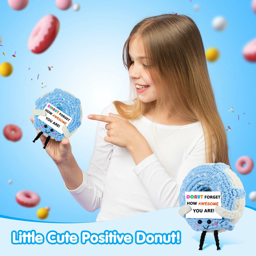 RQWZBCHX Handmade Crochet Donut Inspirational Gift Blue Cute Motivational
