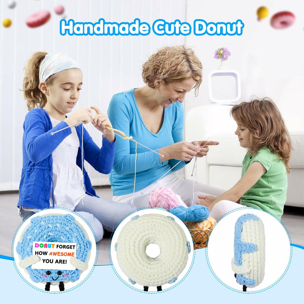 RQWZBCHX Handmade Crochet Donut Inspirational Gift Blue Cute Motivational