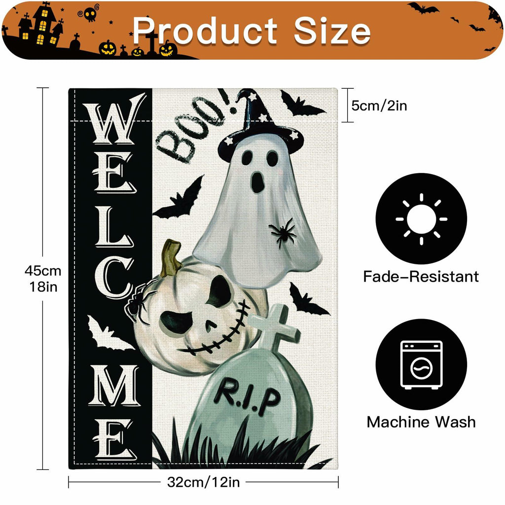 Artscope Halloween Ghost Pumpkin Tombstone Garden Flag 12x18 Inch
