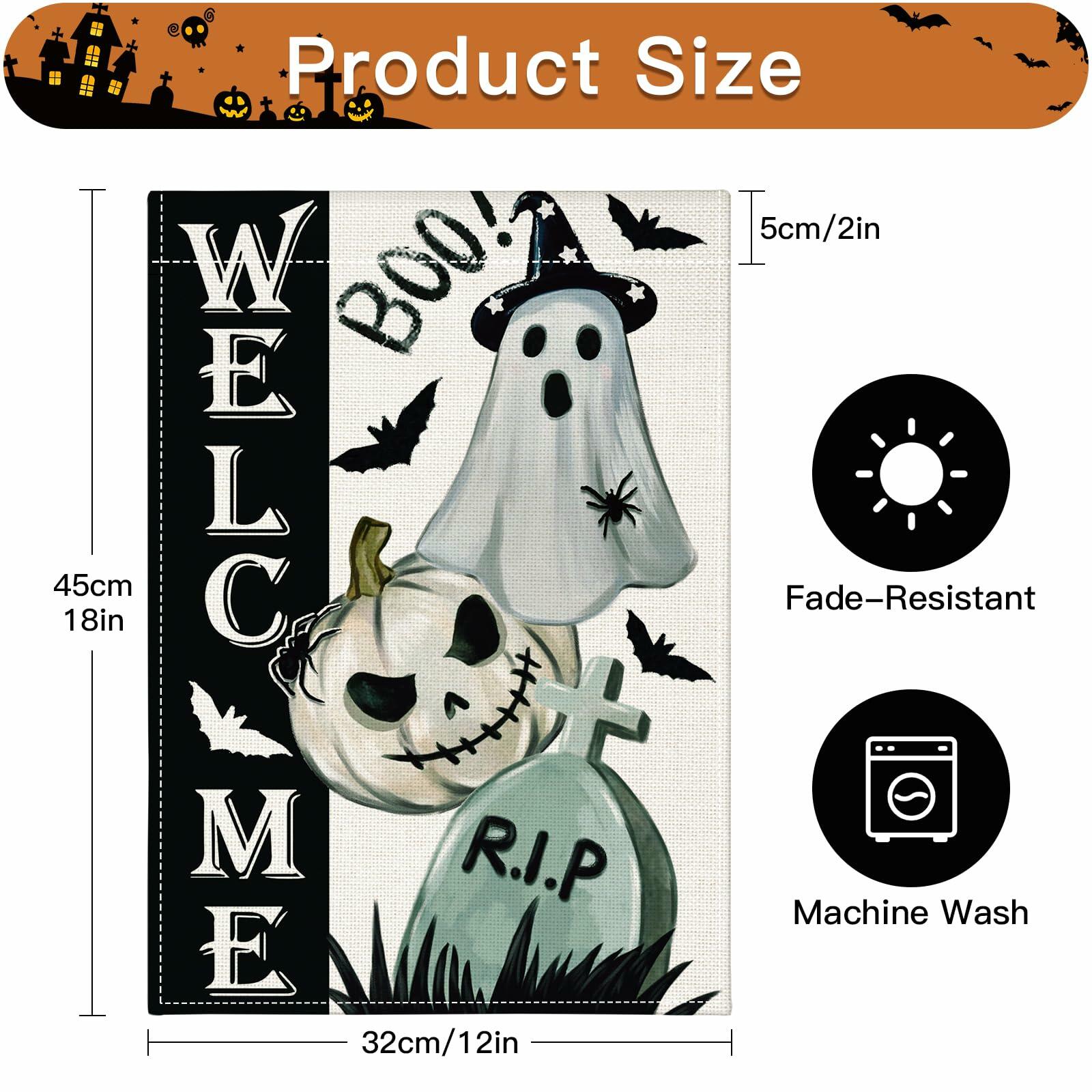 Artscope Halloween Ghost Pumpkin Tombstone Garden Flag 12x18 Inch