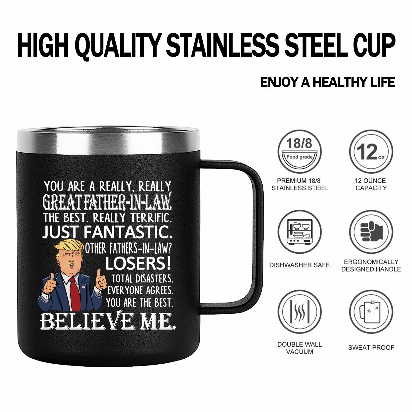 [Like New] Aletege Great Father-In-Law Mug Stainless Steel 12 OZ Black