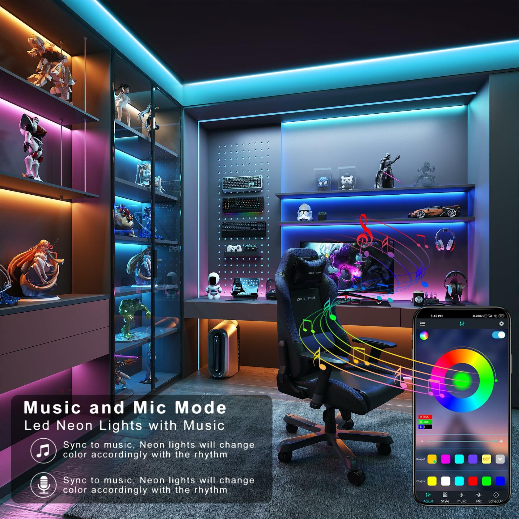 GANZQH Smart RGB USB Strip Lights 15.7FT Multicolor Music Theme