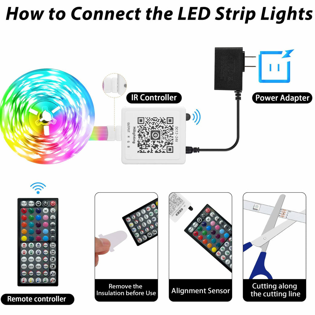 GANZQH RGB Strip Lights 15.20FT USB Powered Smart App Remote Control Multicolor