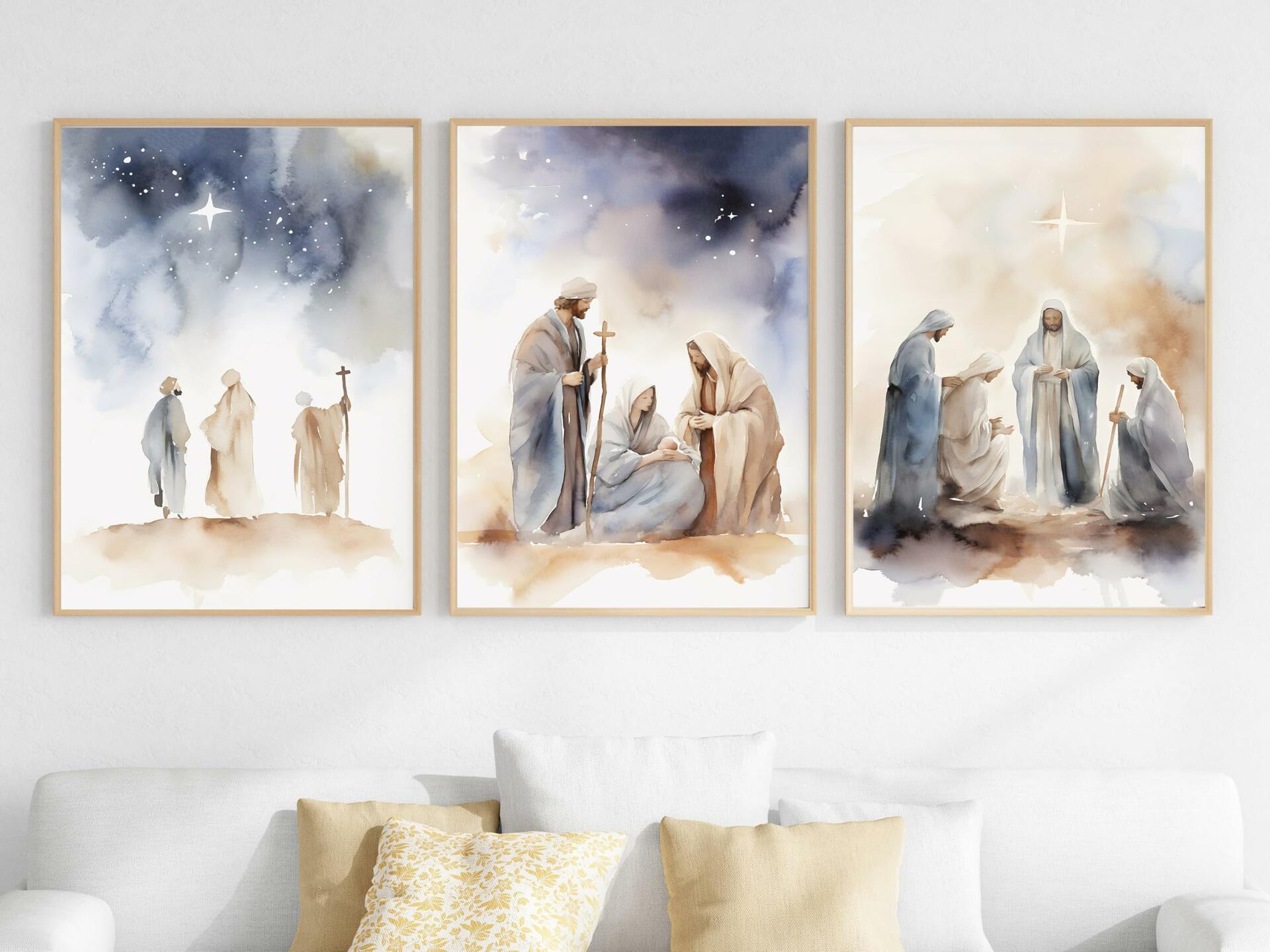 KERAXL Jesus Canvas Wall Art Christian Religious Decor 8x12in Set of 3