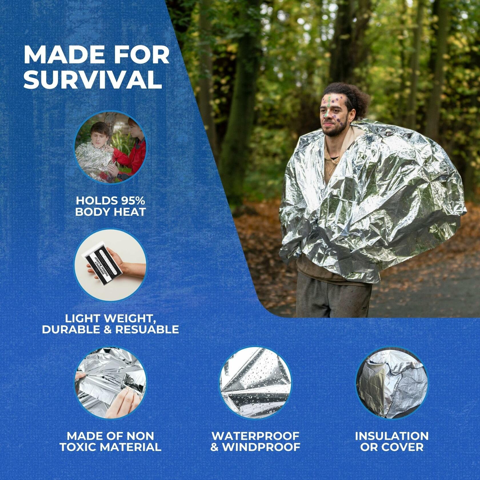 CloudTen Emergency Blanket Bundle 10 Tear Resistant Mylar Blankets Whistle
