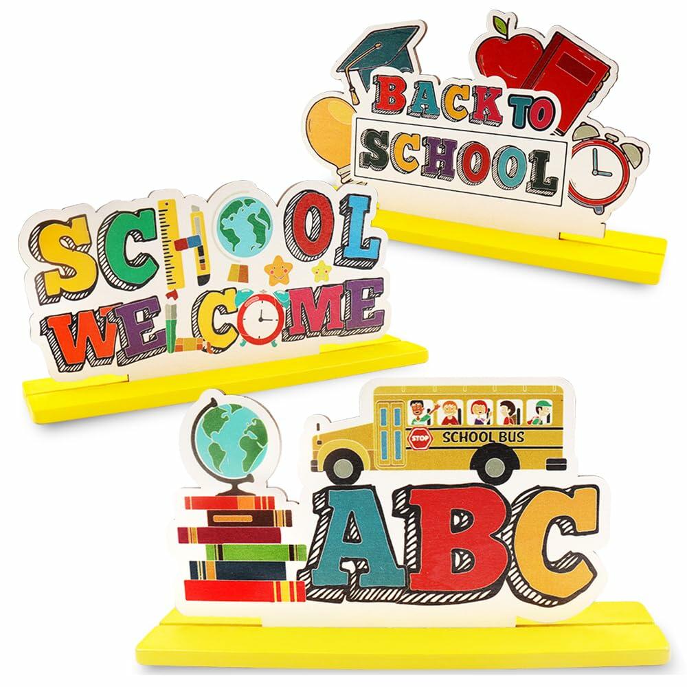 ALIBBON 3 Pieces Wooden Back to School Table Centerpiece Love Books Decor Style1