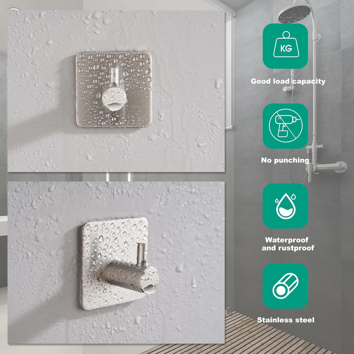 Eowihor 6 Pack Silver Stainless Steel Wall Hooks Heavy Duty Waterproof