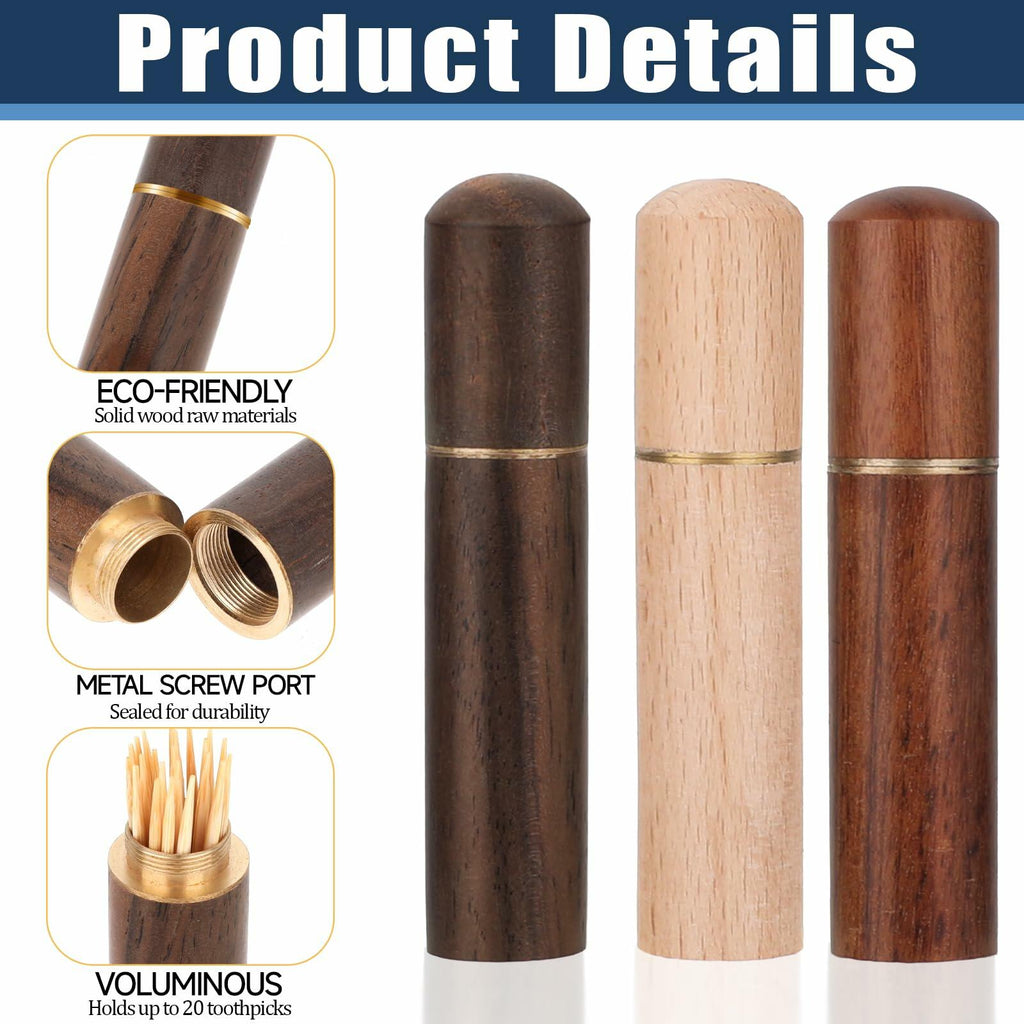 AHQiZFX 3pack Handmade Wood Toothpick Holder Portable Waterproof Mini Box