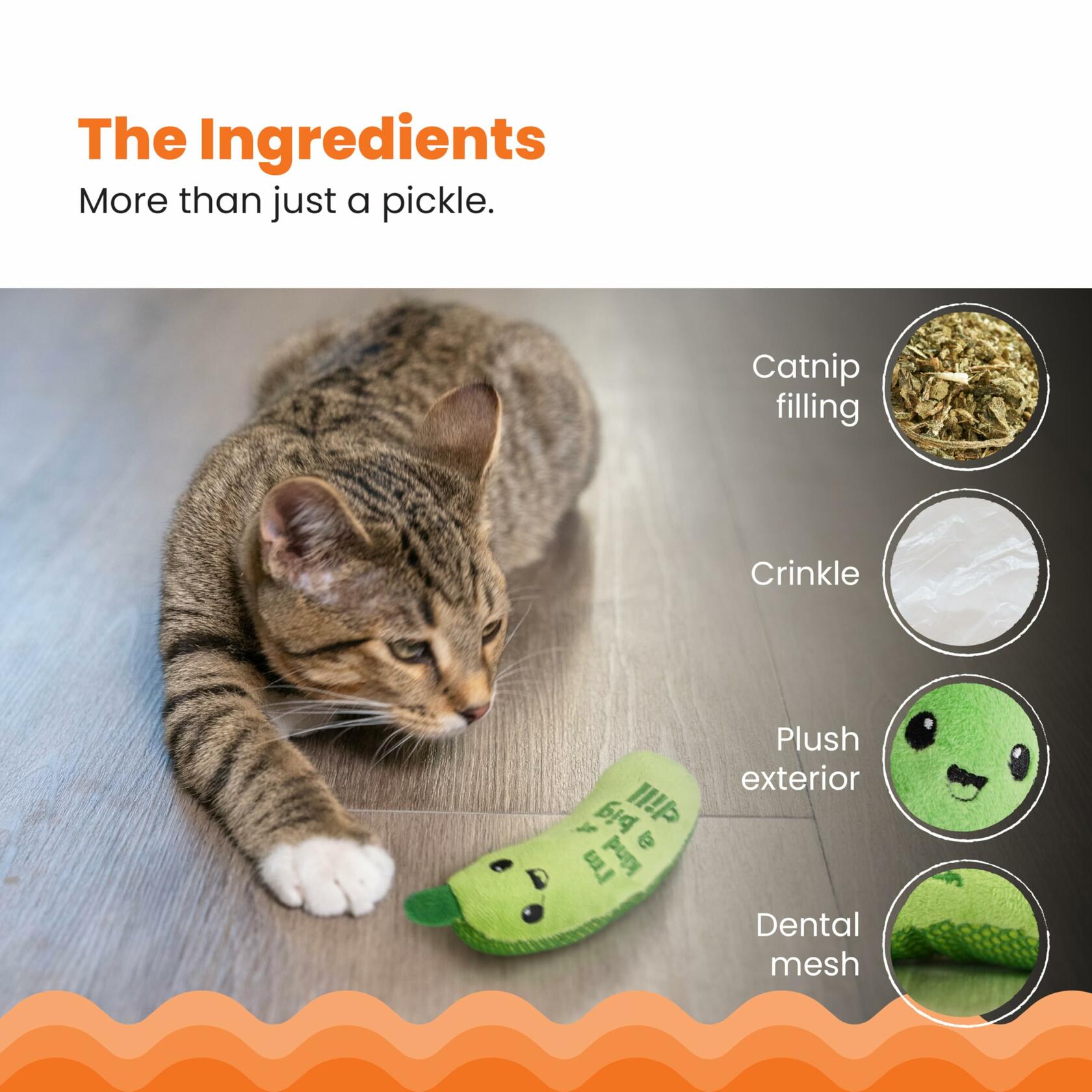 Catstages Crunchy Pickle Kicker Cat Toy with Catnip Dental Mesh Green