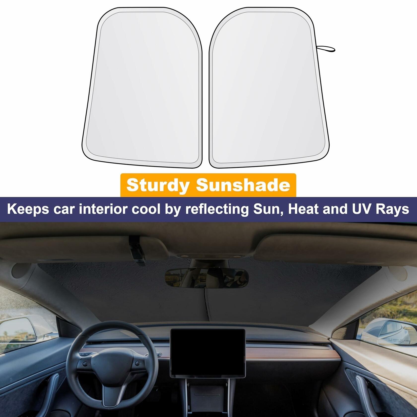 EcoNour Tesla Model 3/Y Windshield Sun Shade Foldable Silver UV Protection