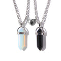 Caiyao 2Pcs Crystal Mutual Attraction Hexagonal Pendant Necklace Black Egg