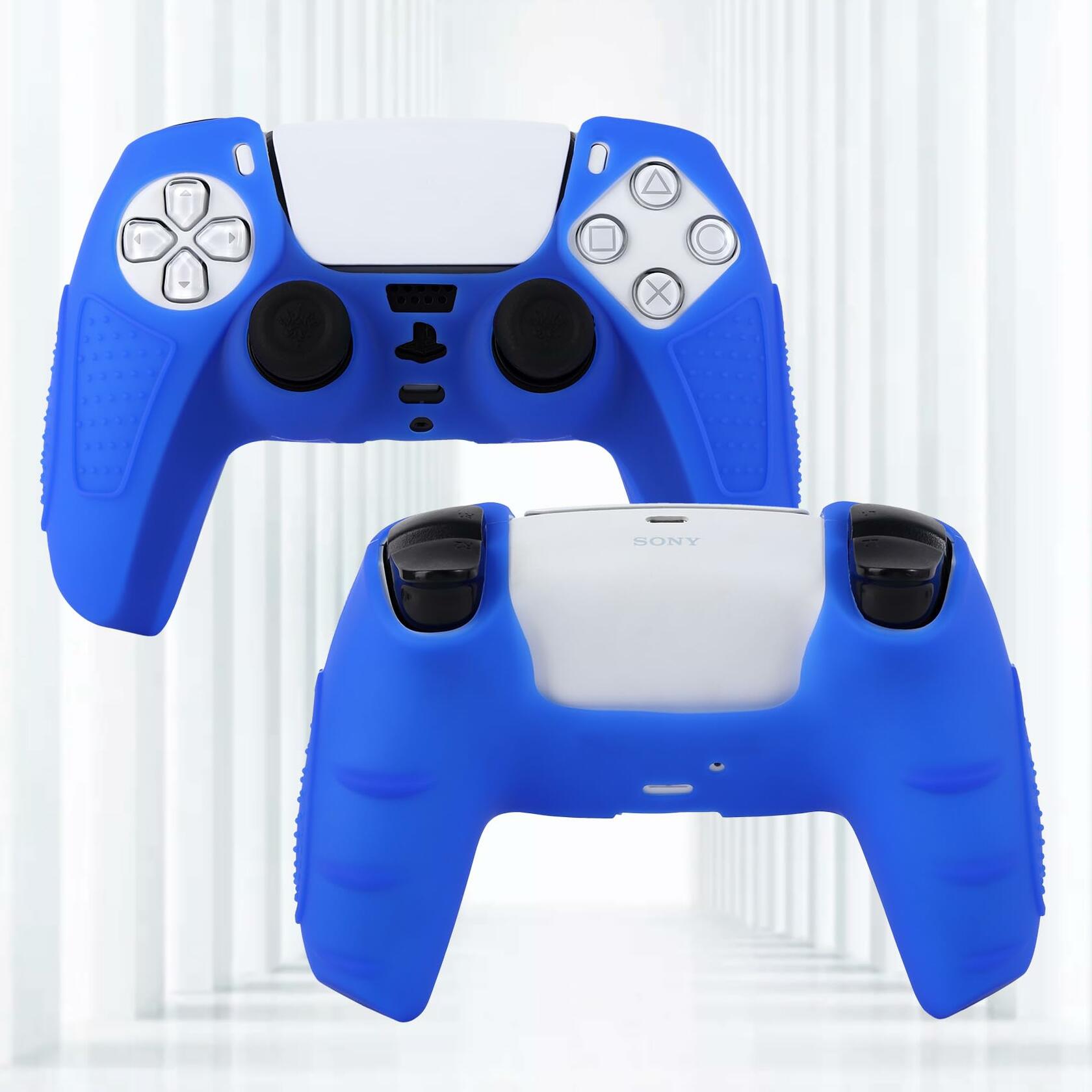 YoRHa PS5 Controller Protective Skins Blue x2 with Thumb Grips x8 Plugs x8