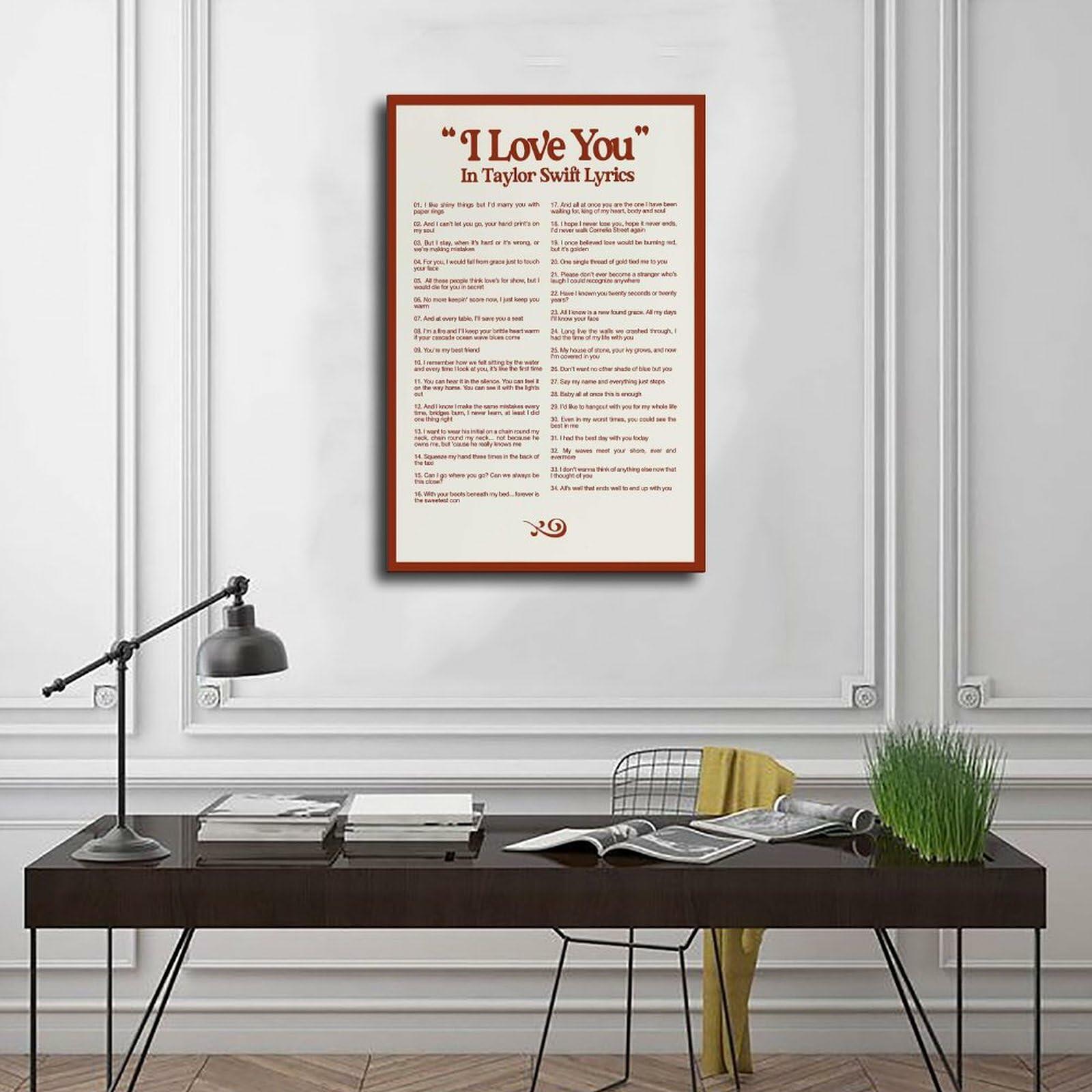 I LOVE YOU Taylor Swift Lyrics Poster Canvas Wall Art 12x18in 30x45cm