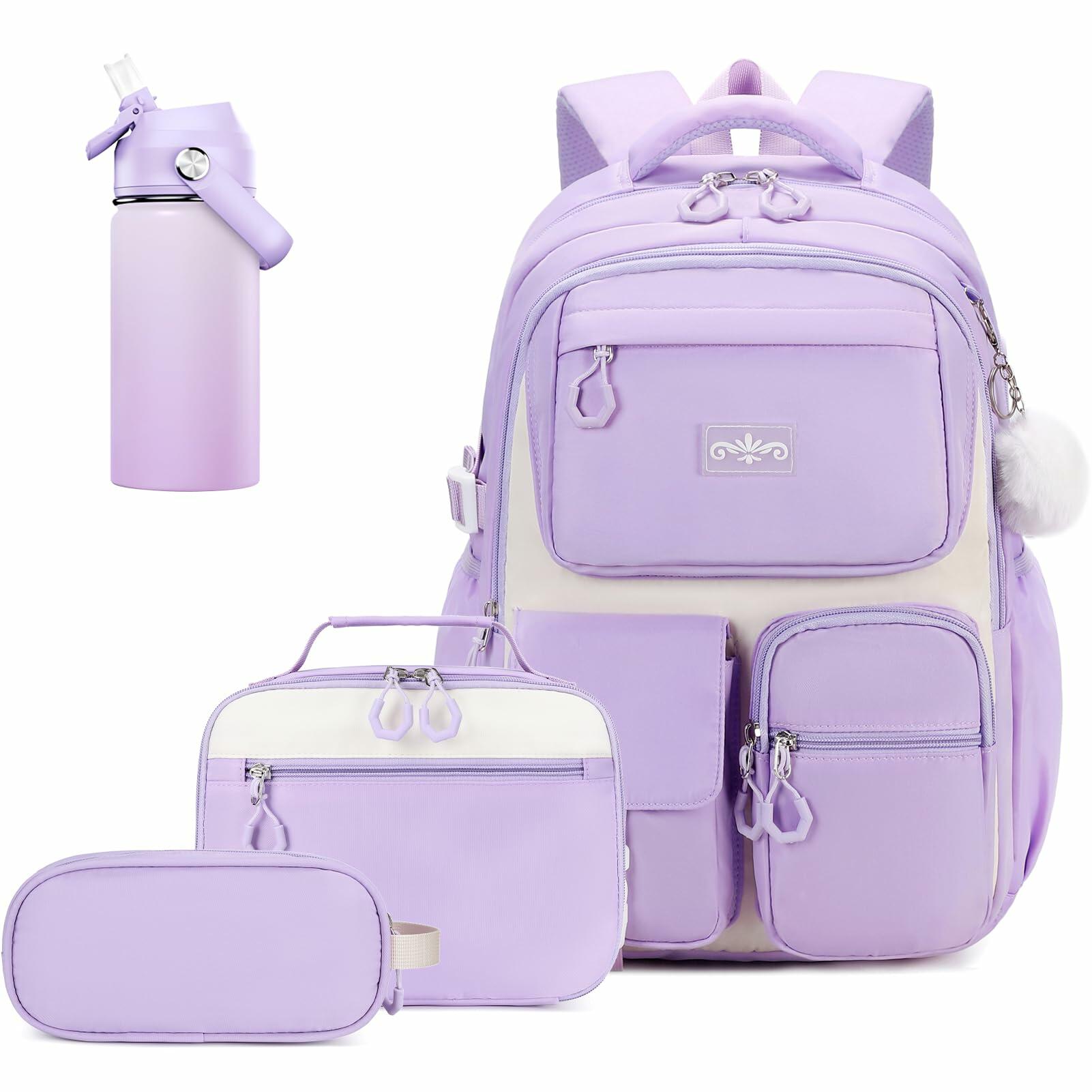 Scothen 4pcs Girls School Backpack Set Lunch Bag & Bottle Back to School