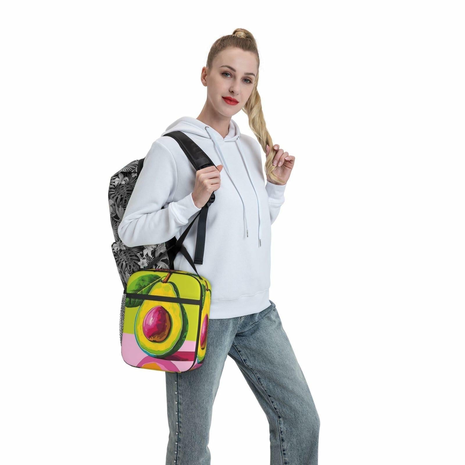 cromcu Avocado Insulated Lunch Box Pink Reusable Cooler 1.37L Polyester