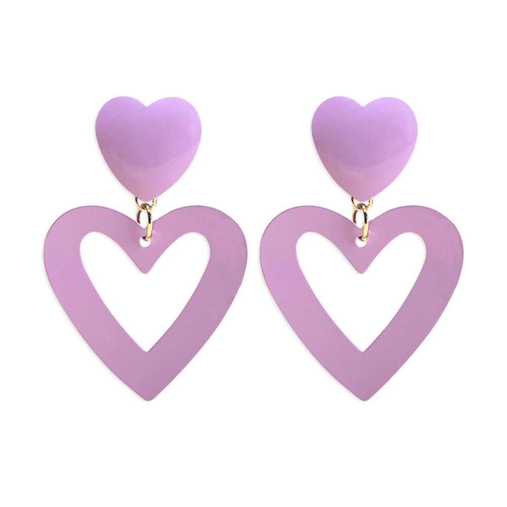 CBLUED Double Hearts Drop Earrings Purple Amethyst Dangle Jewelry