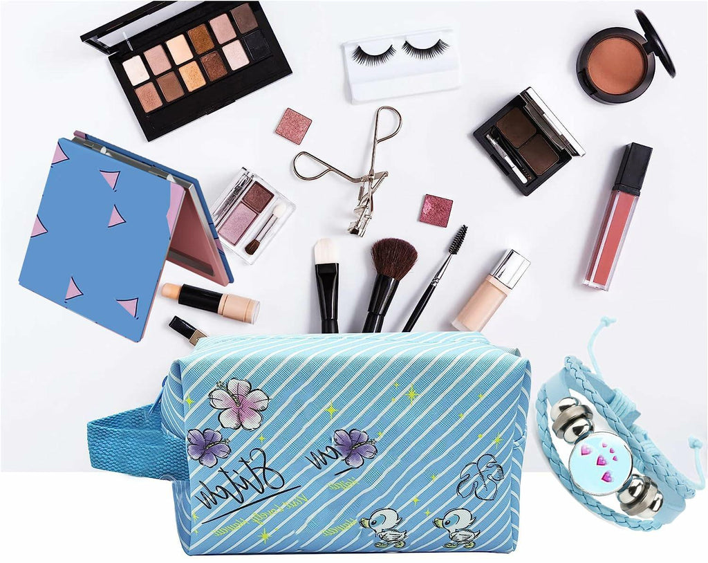 LOYEJEGL Foldable Travel Cosmetic Makeup Bag Blue PU