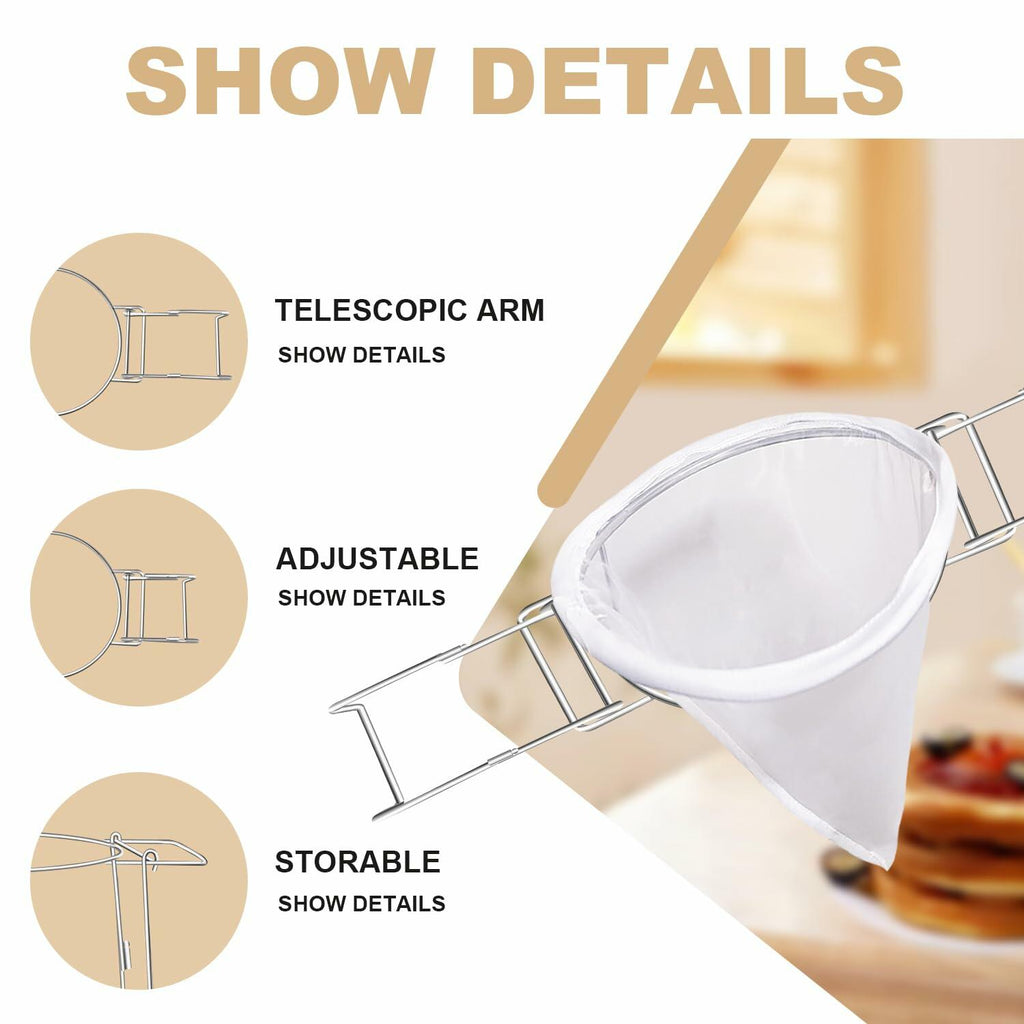 Aageme Versatile 8.7-Inch Oil & Syrup Filter Silver Adjustable Stand 3 Screens