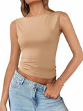 Imily Bela Womens Casual Tank Top Sleeveless Slim Fit Khaki Size L