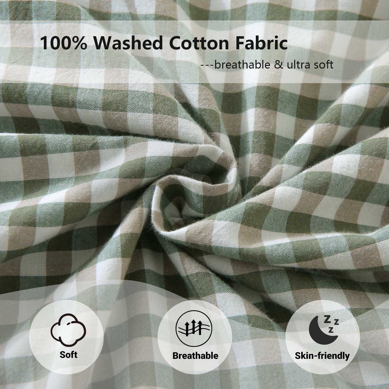 Aryeleay 2 Pack Sage Green White Plaid Ruffle Pillow Shams Cotton 20x20