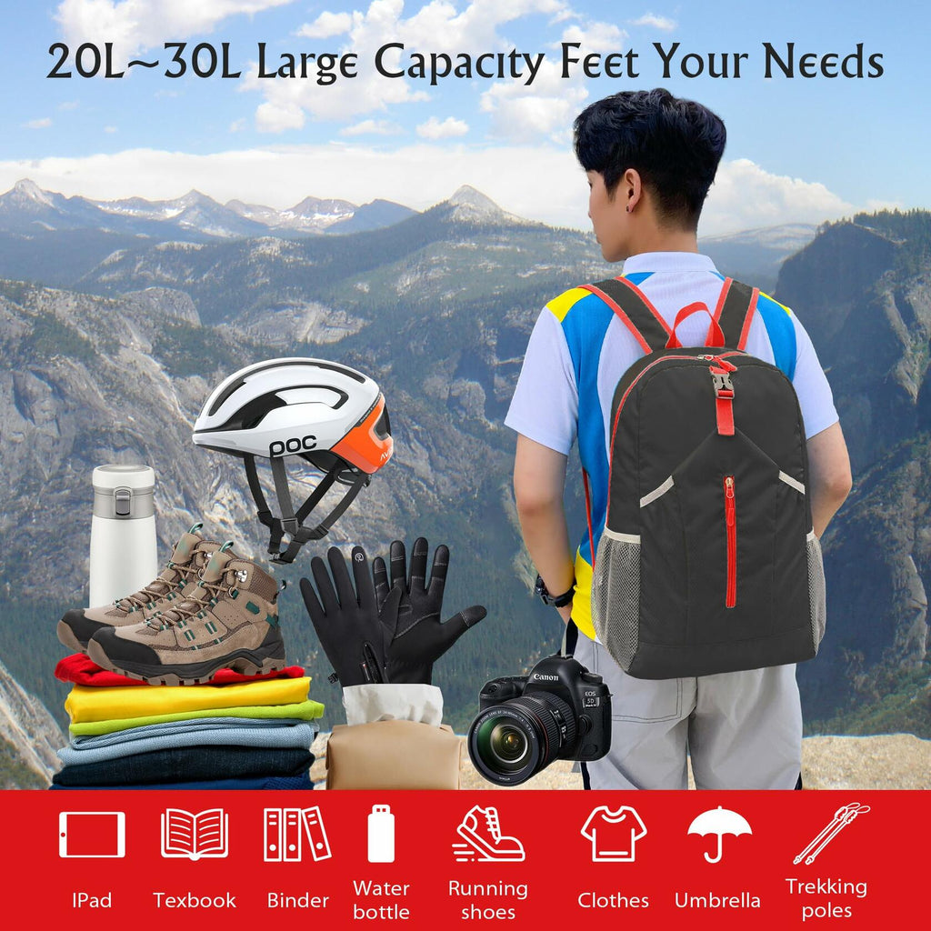 AMO NENES Lightweight Foldable Waterproof Hiking Backpack Black 25-30L