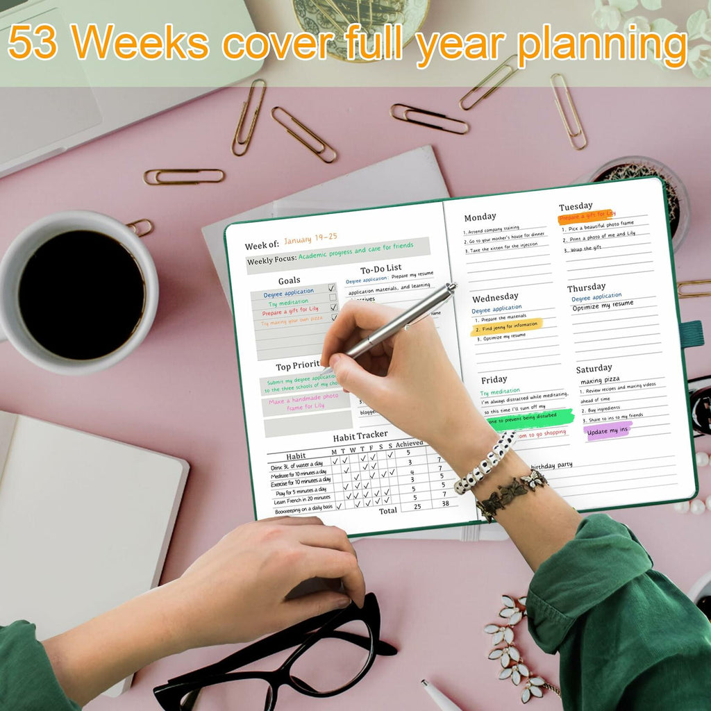 YOJO 2025 Undated A5 Weekly Planner with Goal & Habit Tracker Green