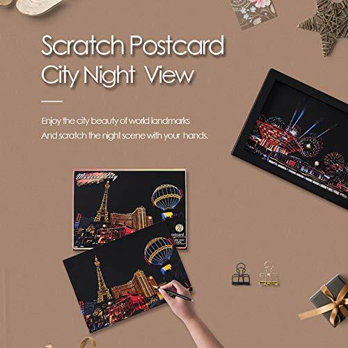 MIASTAR Scratch Art Paper Rainbow Night View Building Series 7.9x5.5 12 Sheets