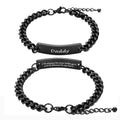 Huiuy Engraved DAD Stainless Steel Link Bracelet Black 9 Inch
