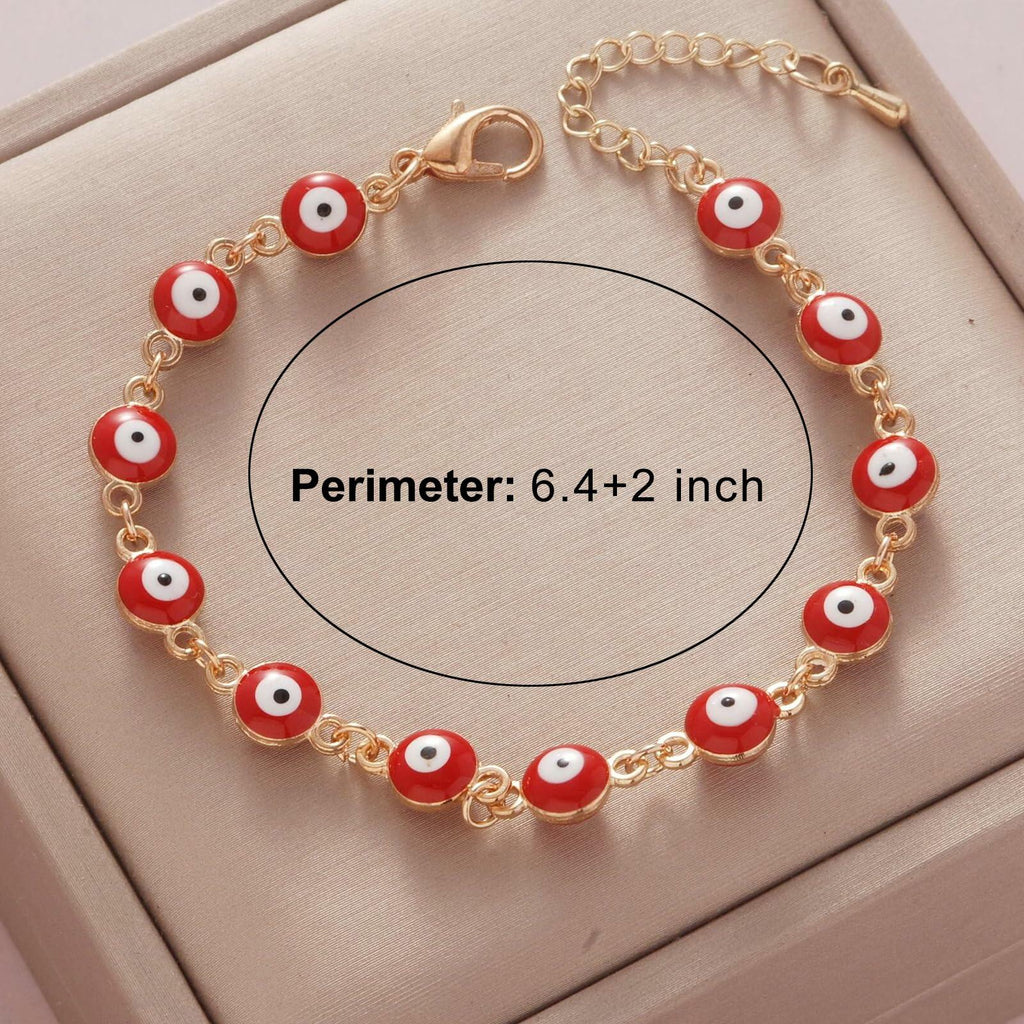 LETAJOY 14k Gold Evil Eye Bracelet Women Red Eyes Rope Chain 8.26"