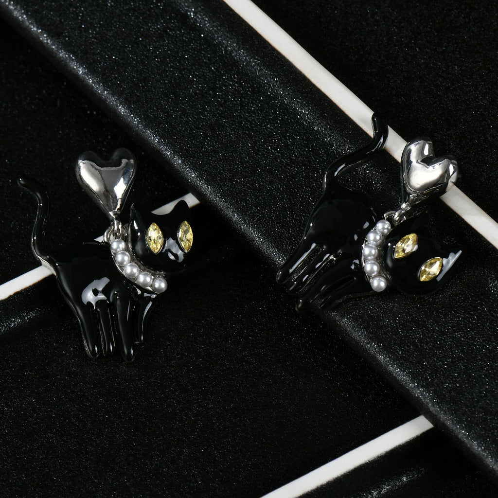 OFGOT7 Black Cat Halloween Pearl Dangle Earrings Metal Jewelry for Women