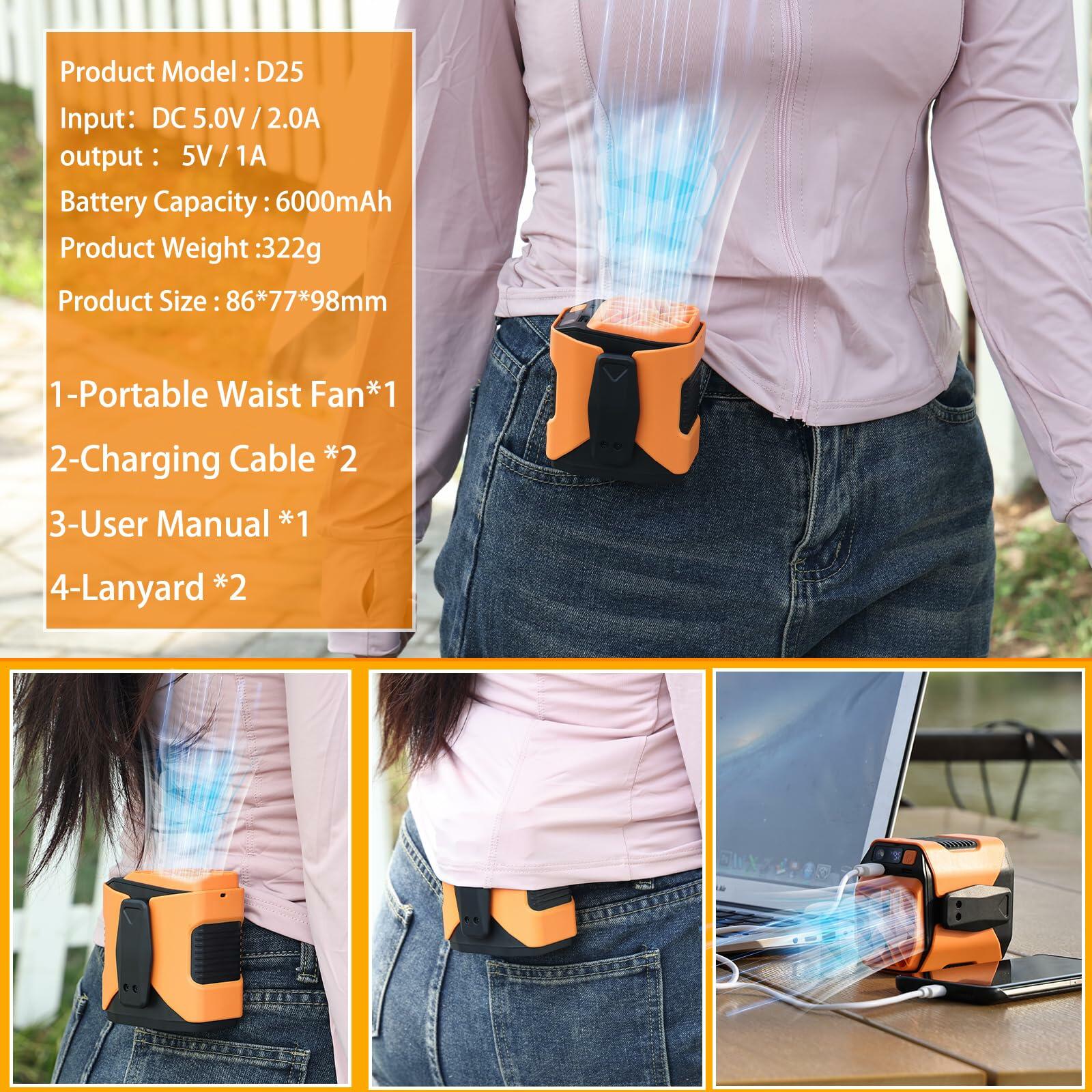 wz-ruijiang 2025 Upgrade Portable Waist Fan 13000 Speed Clip-On Black